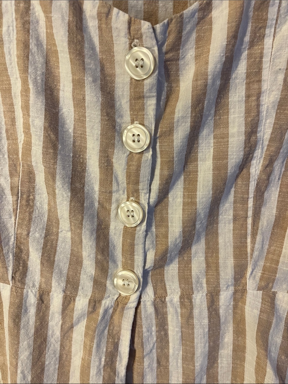 ICHI Beige White Striped Button Front Peplum Top 100% Cotton EU 36 US S - Picture 5 of 6